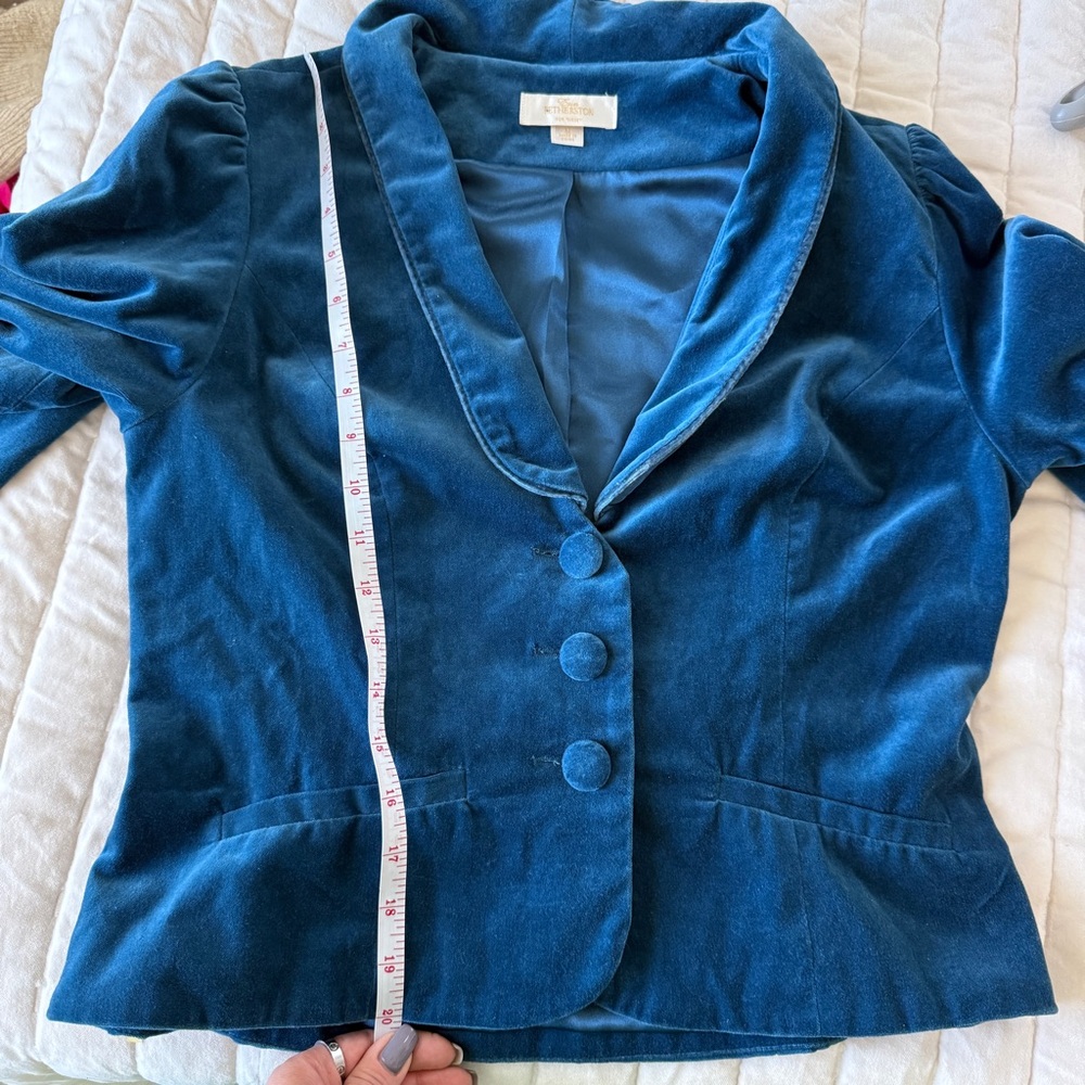 Erin Fetherston retro Victorian blue velvet blazer jacket size M - Picture 9 of 9
